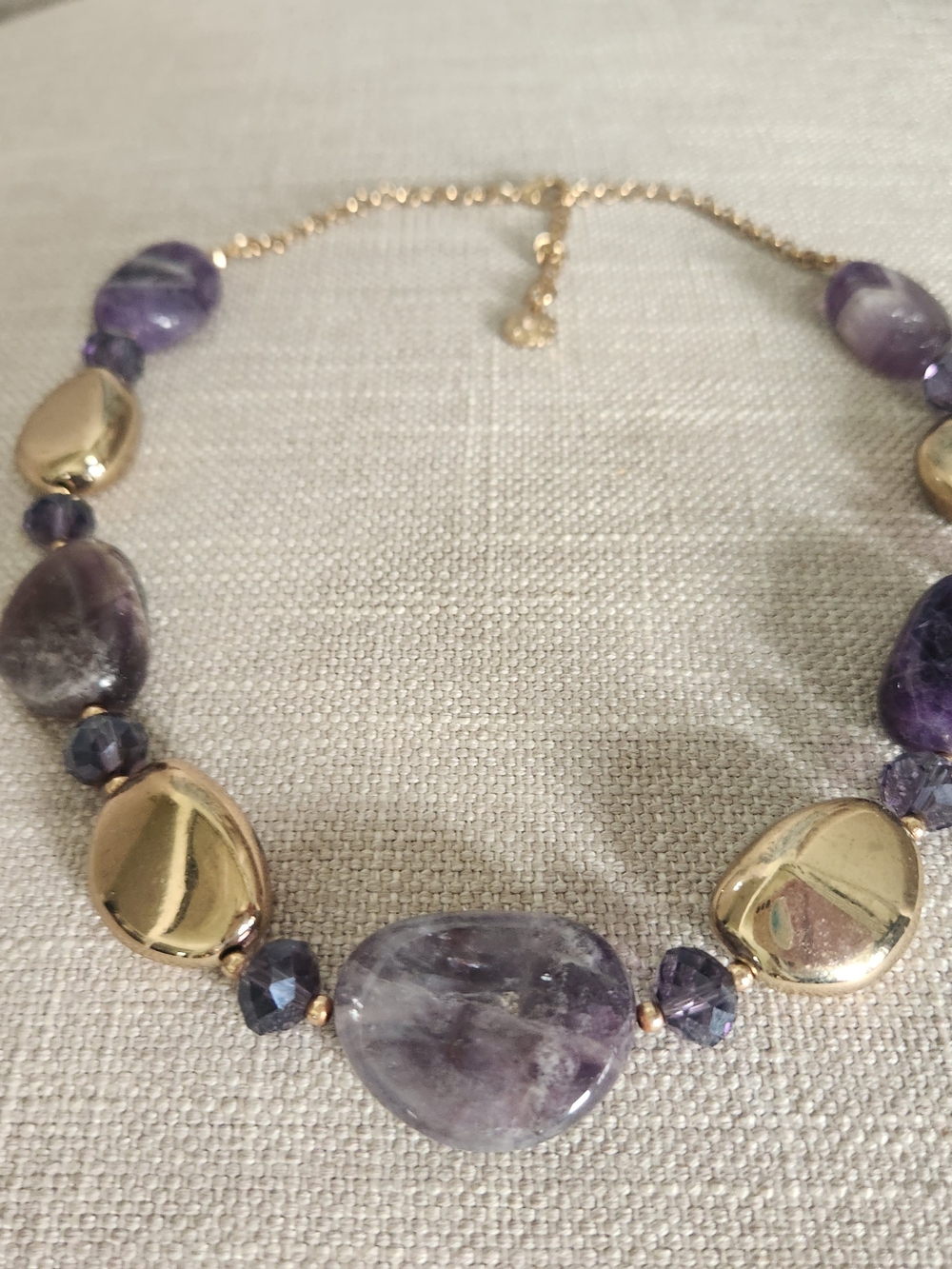 Gold and Purple Beaded Statement Necklace